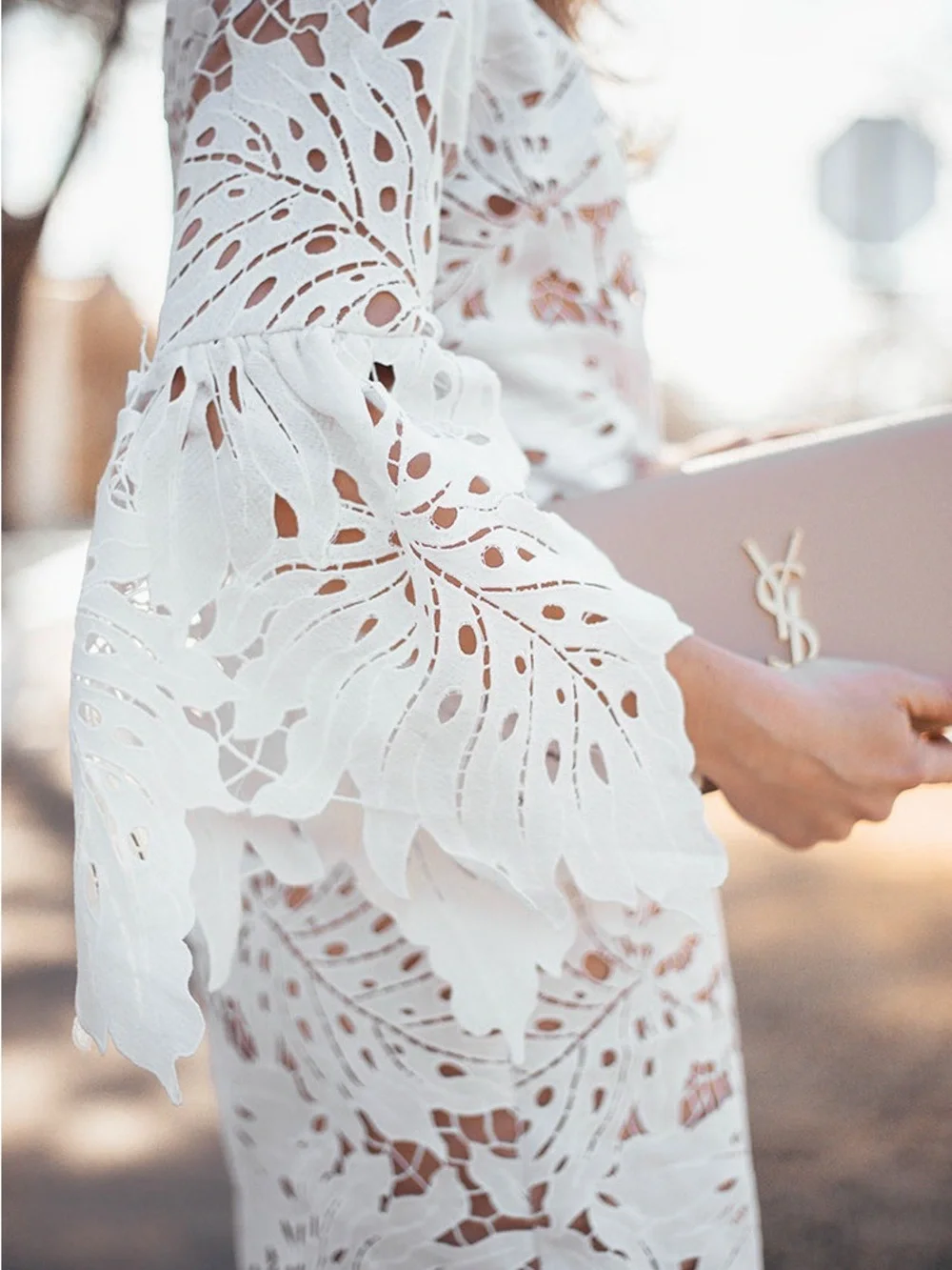 Dress the Population White Floral Cutout Bell Sleeve Mini Dress Cocktail Bridal